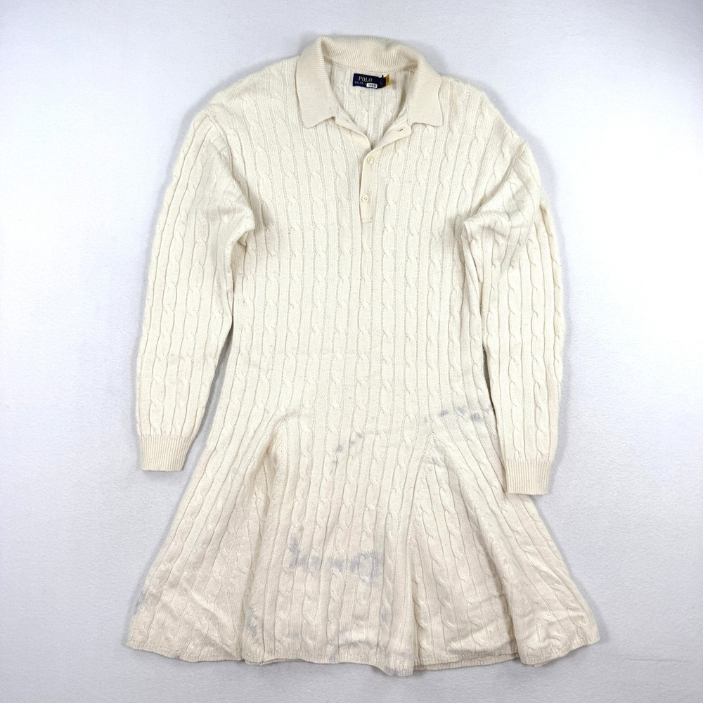 Polo Ralph Lauren Cable Knit Day Dress Wool/Cashmere Size LG Womens Cream